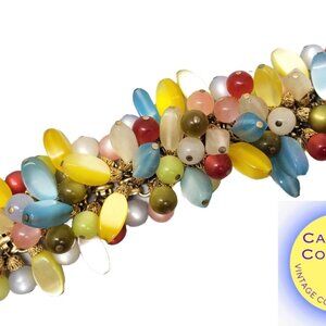 Vintage Early 1960s Signed Napier Multicolor Moonglow Charms Bracelet